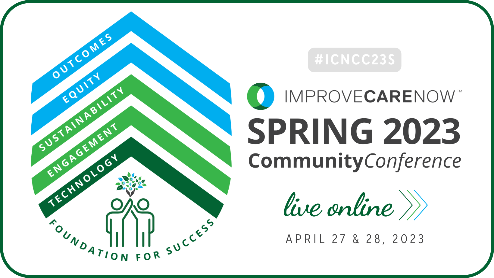 ImproveCareNow Spring 2023 Live Online Community Conference. April 27 & April 28. Foundation for Success. 